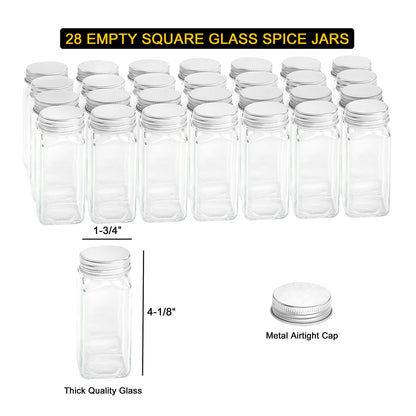 SpaceAid Spice Rack Organizer with 32 Spice Jars, 386 Spice Labels, Chalk Marker and Funnel Set for Cabinet, Countertop, Pantry, Cupboard or Door & Wall Mount - 32 Jars, 15.3" W × 10.8" H, Black