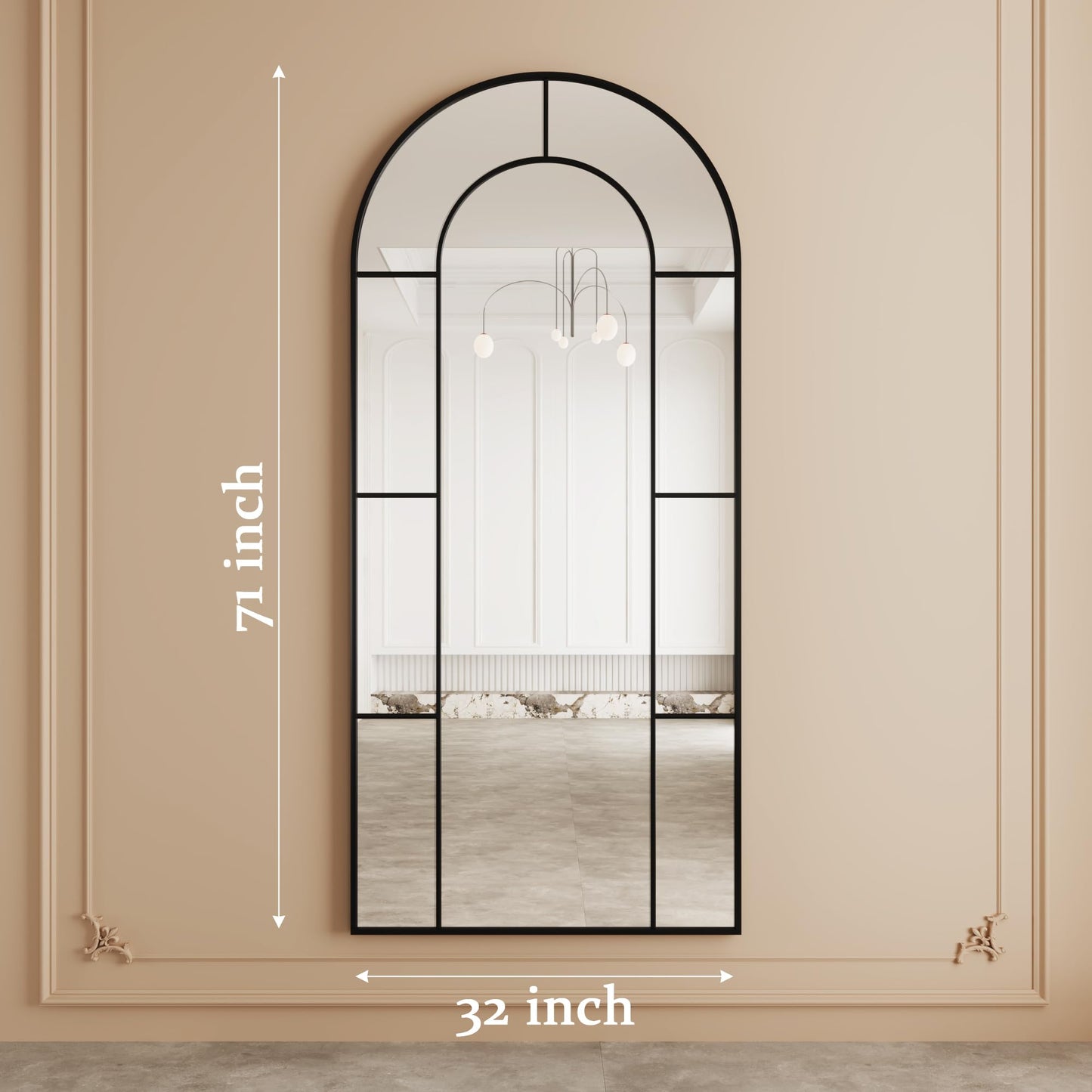 AUYHM 32"x71" Floor Mirror,Standing Mirror Full Length,Large Arched Mirrors,Window Pannel Mirrors(Black)