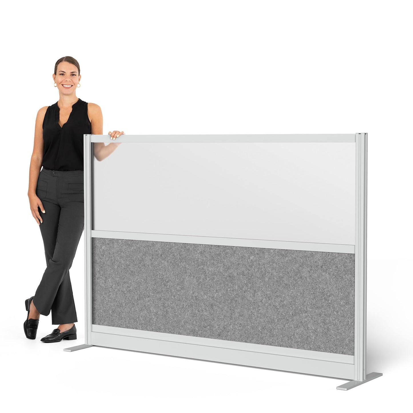 Stand Up Desk Store Expanse Modular Wall | 70'' x 48'' Wall | Expandable Partition Room Divider with Rearrangeable Frosted Acrylic & Sound Absorbent Wide Panels (Silver Frame)