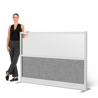 Stand Up Desk Store Expanse Modular Wall | 70'' x 48'' Wall | Expandable Partition Room Divider with Rearrangeable Frosted Acrylic & Sound Absorbent Wide Panels (Silver Frame)