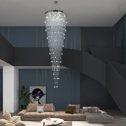 APBEAM Modern Large Crystal Chandelier for High Ceilings, Raindrop Round Large Foyer Chandelier, Luxury Flush Mount Ceiling Light Fixture for Stairse Entryway Living Room Dia 32" x H 96"-12 Lights
