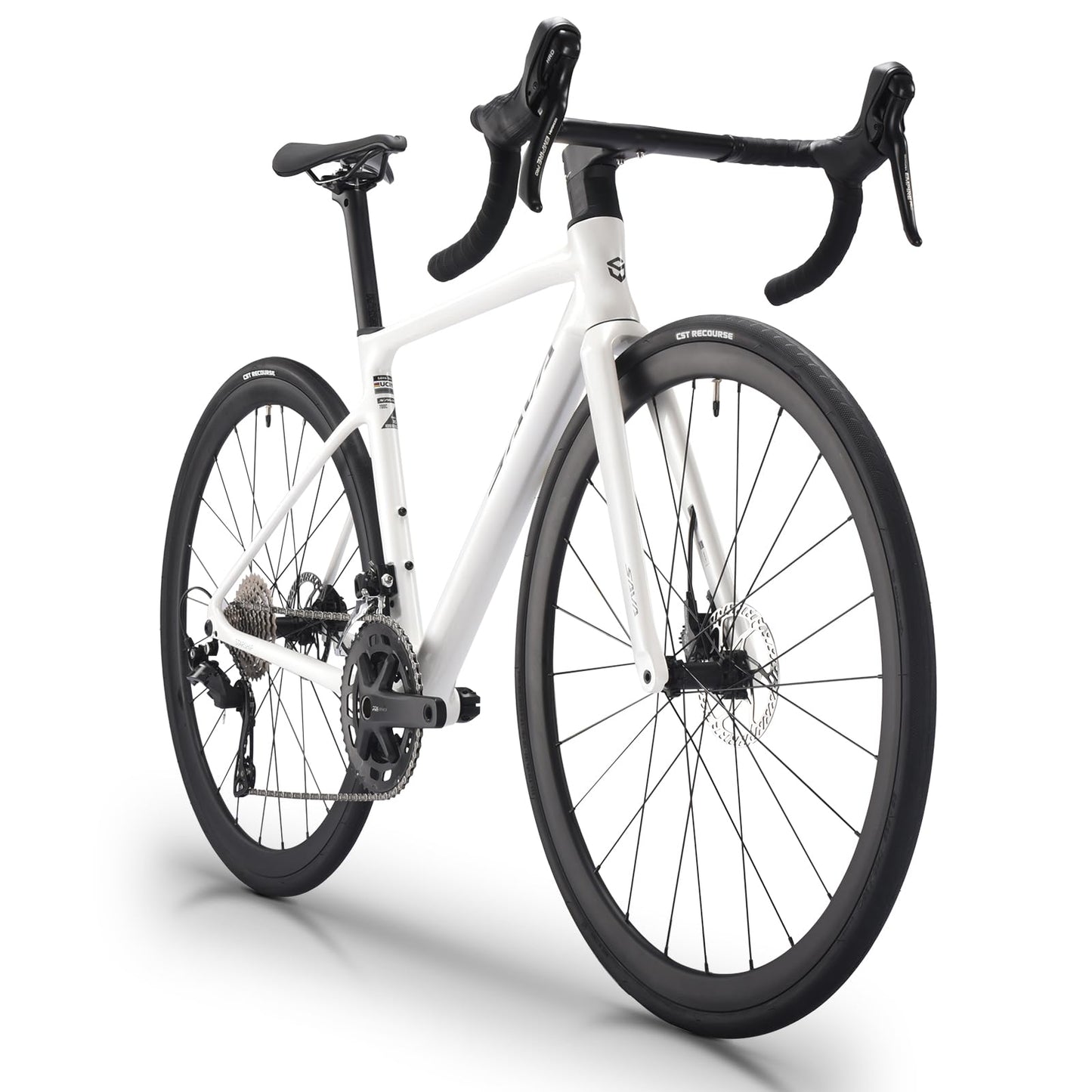 SAVADECK Carbon Fiber Lightweight Road Bike – Full Carbon Frame, Fork, Handlebar & Seatpost, Hydraulic Disc Brake with Shimano 105 R7100 24-Speed Drivetrain – Racing Bicycle for Adults(White,54cm)