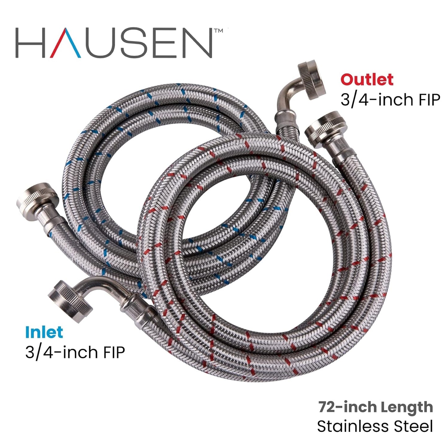Hausen 72-Inch Stainless Steel Washing Machine Connector, 6 Feet Elbow Supply Line (1-Pack)