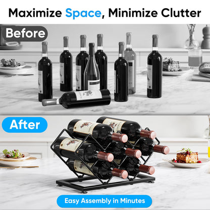 POKIPO Countertop Wine Rack - 7 Bottles Metal Small Wine Rack Wine Bottle Holder Storage Space Saving for Home Kitchen Bar Tableop Cabinet Pantry