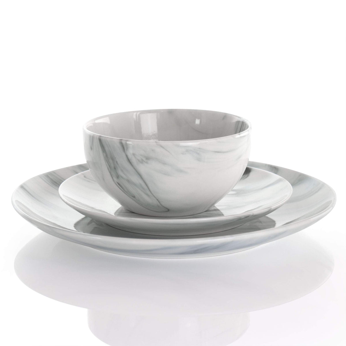 Elama Fine Marble 16 Piece Stoneware Dinnerware Set in Black and White