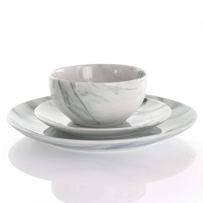 Elama Fine Marble 16 Piece Stoneware Dinnerware Set in Black and White