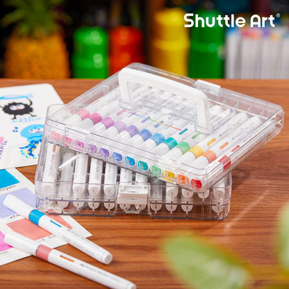 Shuttle Art 36 Automatic Ink Control Acrylic Paint Markers Organizer, Portable 3-Layer Transparent Storage Box, Stackable Pen Holder for Art Supplies,Ideal for Home, Office & School Desk Organization