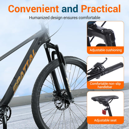 SPATIAL Mountain Bike/Fat Tire, 24/26/27.5/29 Inch Outdoor Cycling Bike, 8/21 Speed Lightweight Aluminum Frame | Dual Disc Brakes, Adjustable Ergonomic Seat for Adult Teens (Black, 27.5'')