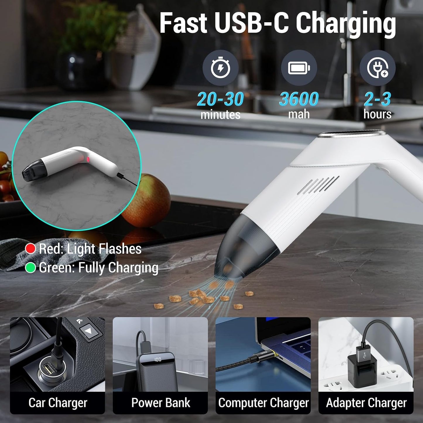 Handheld Cordless Vacuum, 120W/12KPa High Power Wireless Car Vacuum Cleaner, Lightweight Mini for Pet Hair, Home