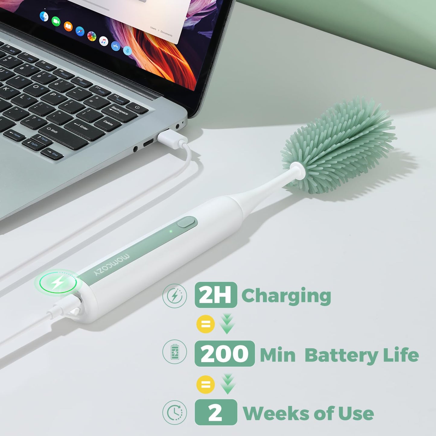 Momcozy Electric Baby Bottle Brush Set with Drying Rack, 7-in-1 Powered Bottle Cleaner & Formula Mixer, Portable Newborn Essentials for Pump Parts & Travel.