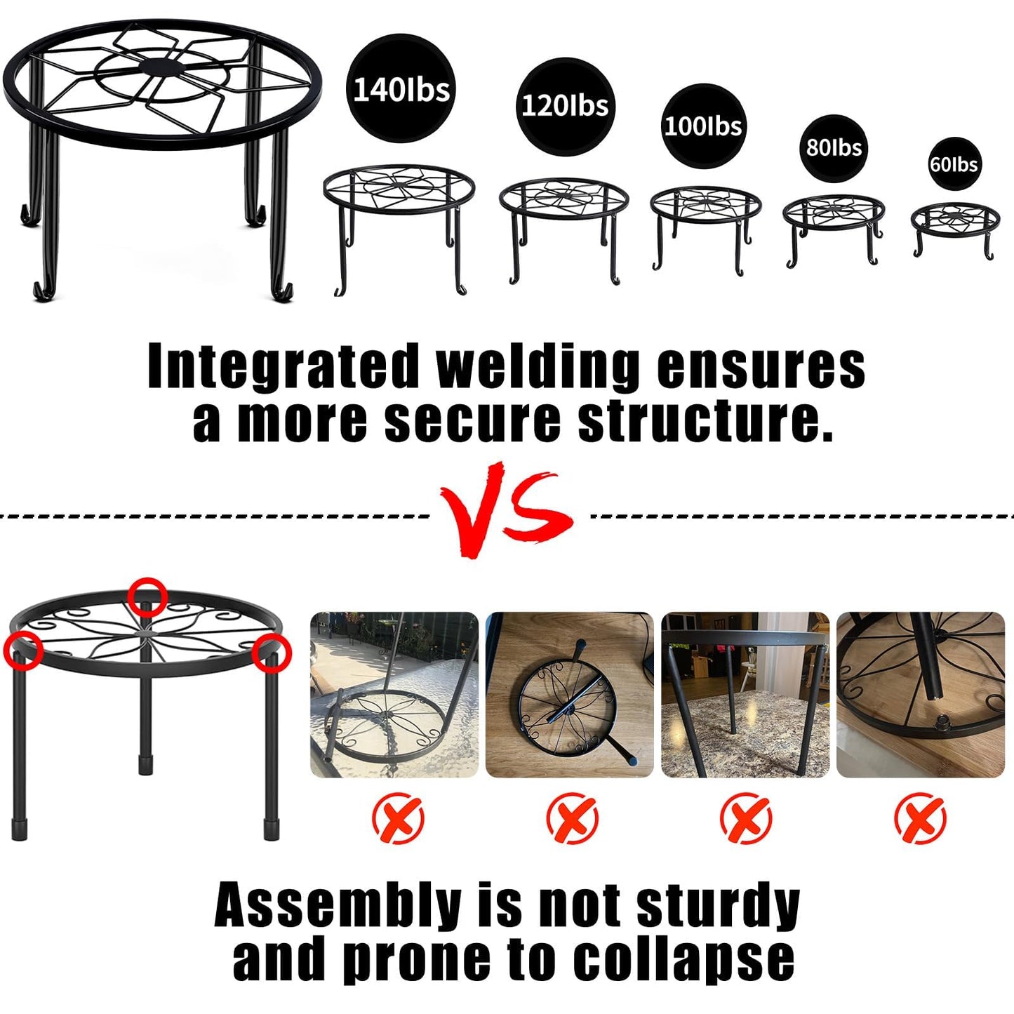 Autopromake 5 Pack Metal Plant Stands,Heavy Duty Potted Holder for Flower Pot,Indoor Outdoor Metal Rustproof Iron Garden Container Round Supports Rack for Planter