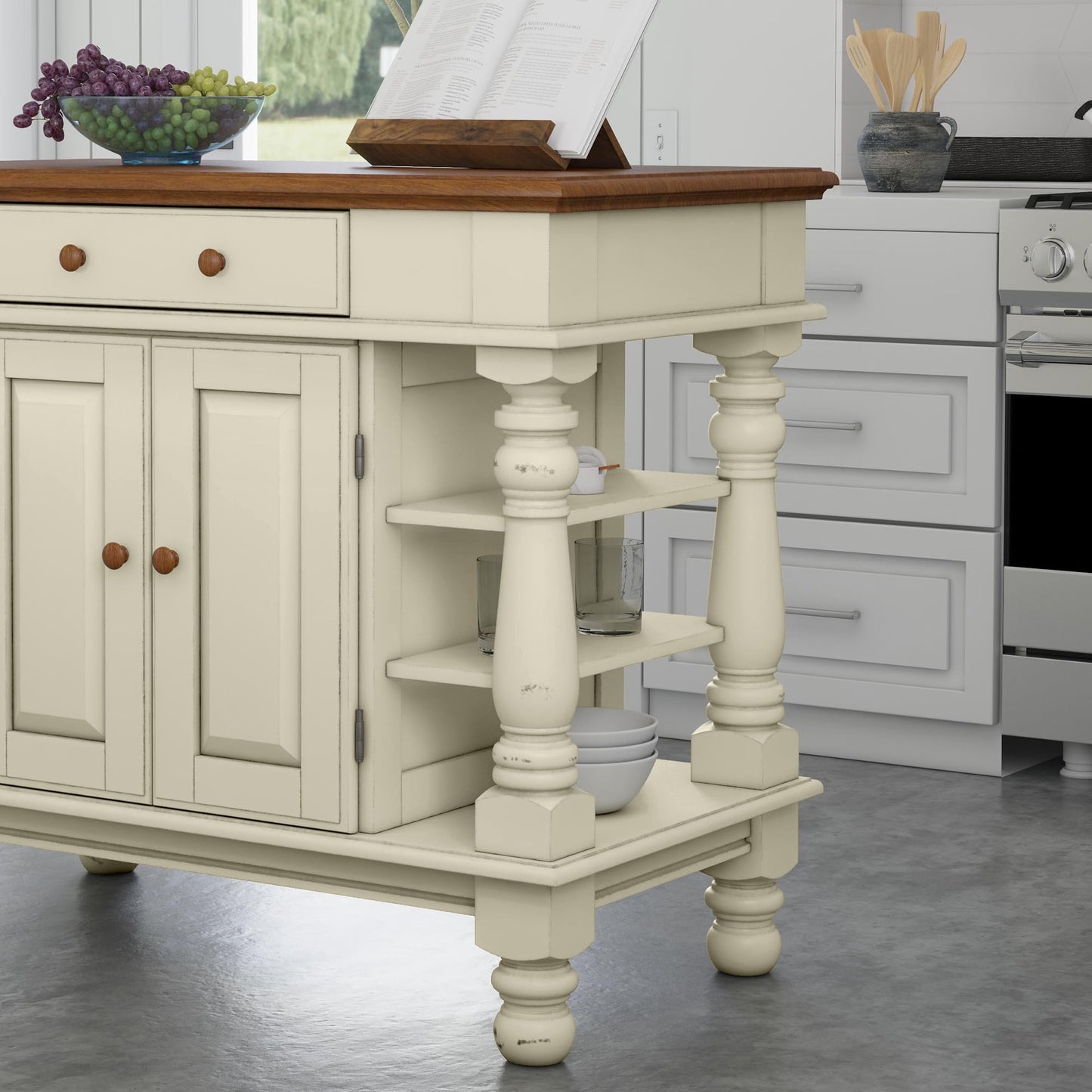 Homestyles Americana Antique Oak Island with Storage, 42"W