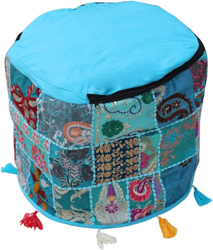 Rastogi Handicrafts Indian Traditional Home Decorative Ottoman, Handmade Pouf with Patch Work and Embroidery