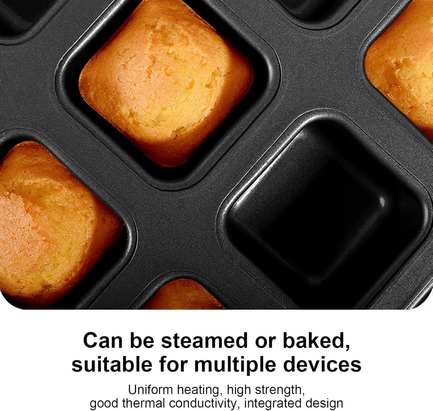 Carbon Steel Brownie Bar Pan, Mini Loaf Muffin Bakeware Mold Set with 12 Cavity, Black