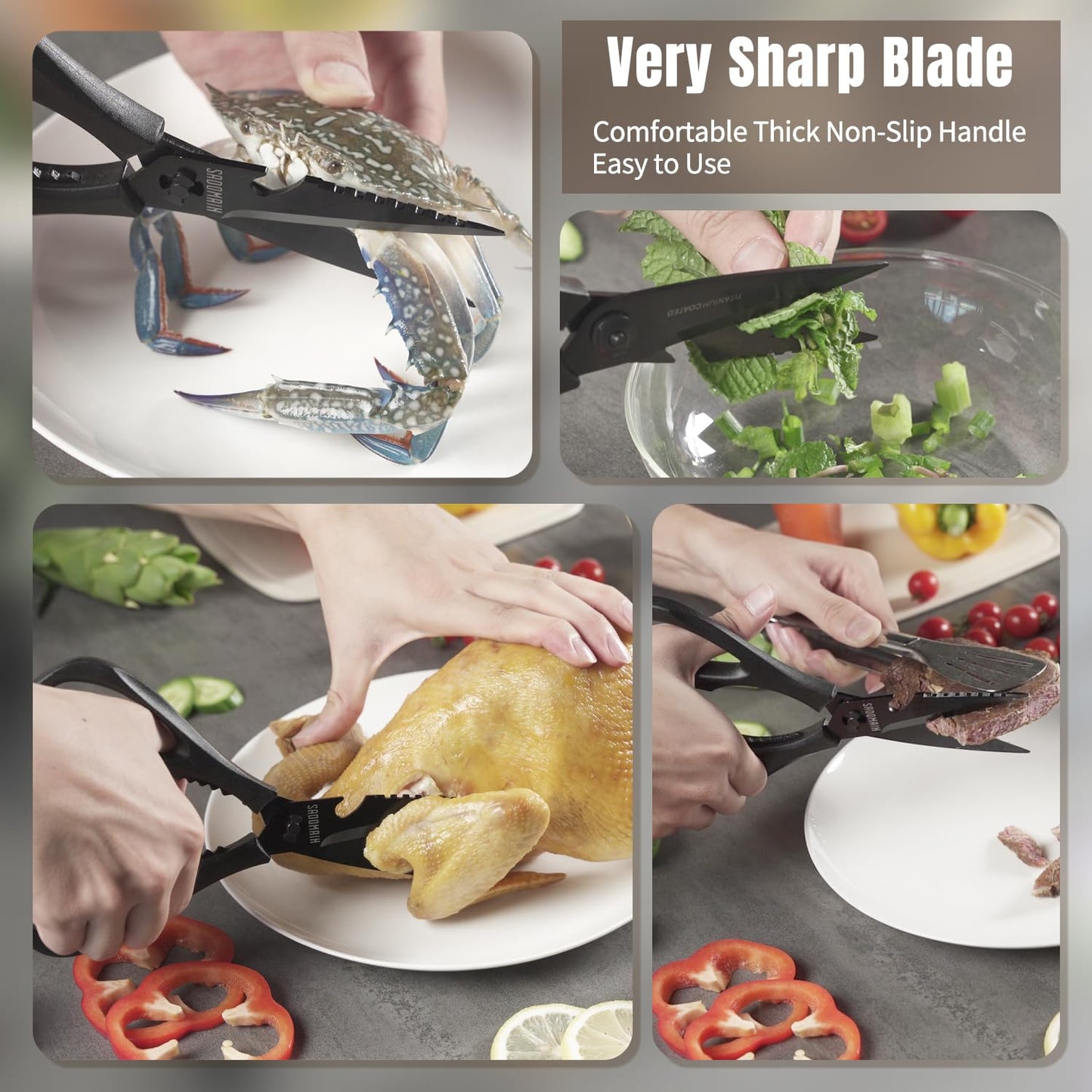 SADOMAIN Kitchen Scissors All Purpose, Extra Sharp Kitchen Shears with Knife Sharpener & Sheath, Solid & Durable Stainless Steel Scissors with ANTI-RUST Black Titanium Plated, Dishwasher Safe - Green