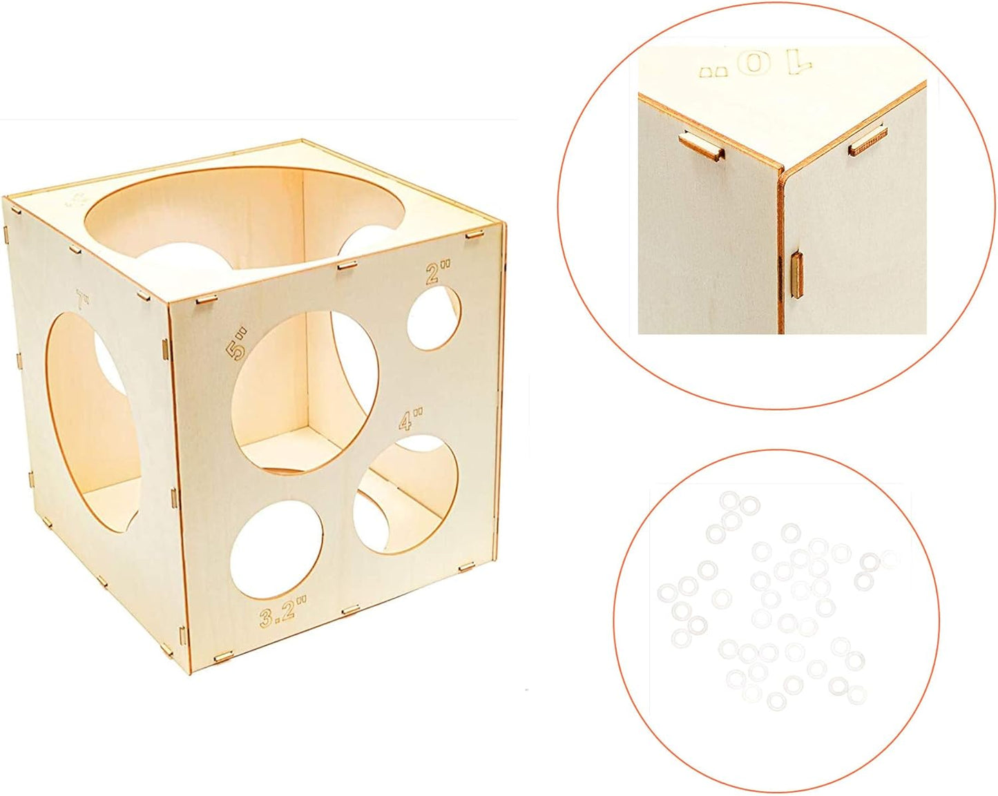 9 Holes Assemblable Wood Balloon Sizer Cube, DIY Tool for Party, Birthday & Wedding Decorations