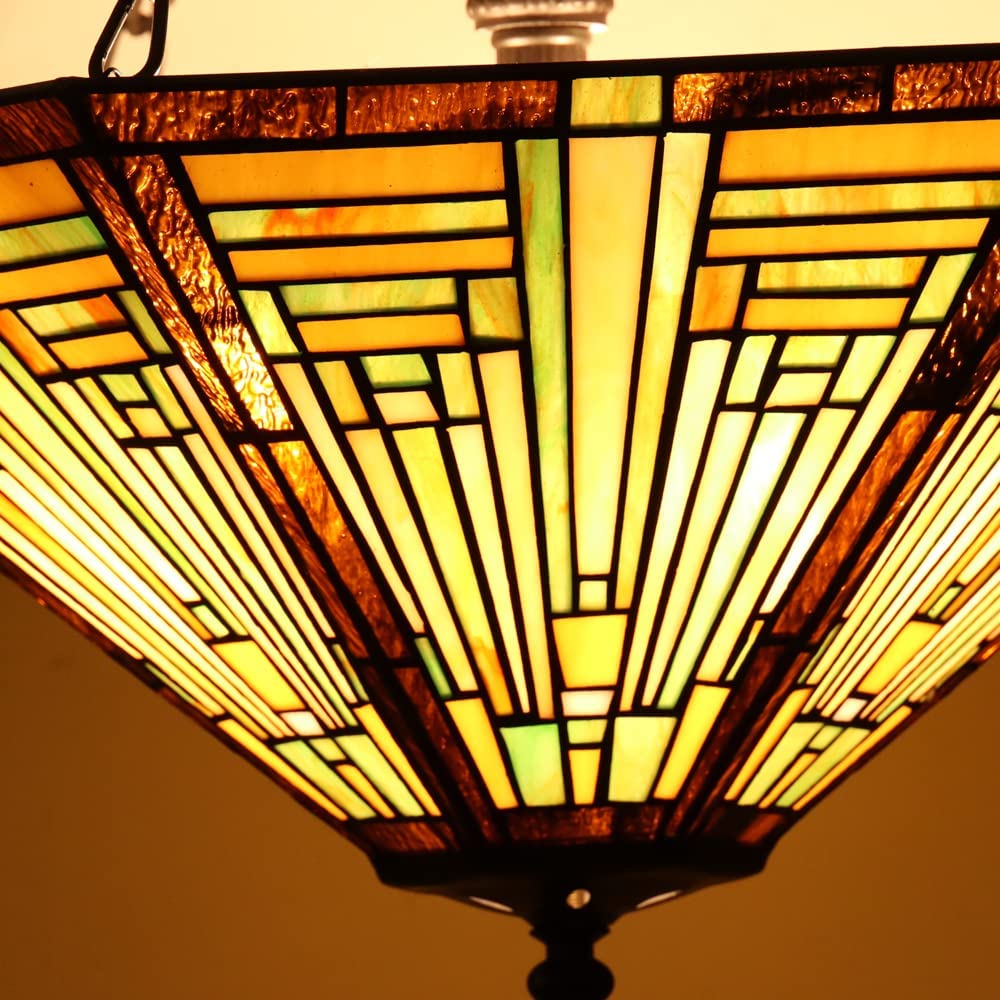 COTOSS Tiffany Pendant Light Fixtures,22" Wide Large Stained Glass Inverted Ceiling Pendant for Dining Room,Antique Style 3 Lights Hanging Lamp for Sitting Room Foyer
