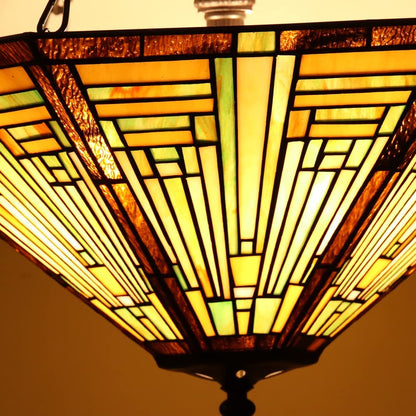 COTOSS Tiffany Pendant Light Fixtures,22" Wide Large Stained Glass Inverted Ceiling Pendant for Dining Room,Antique Style 3 Lights Hanging Lamp for Sitting Room Foyer