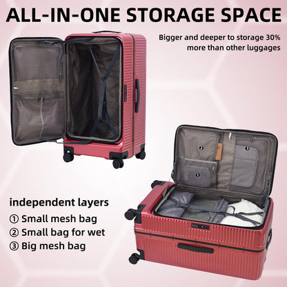 Kaleenie 2 pieces 20/29 Aluminum Frame Carry On and Checked Luggage Set with Side Opening, Lightweight Hardshell ABS+PC Trunk Suitcase with TSA Lock, 360° Universal Wheels & Adjustable Handle,Wine Red