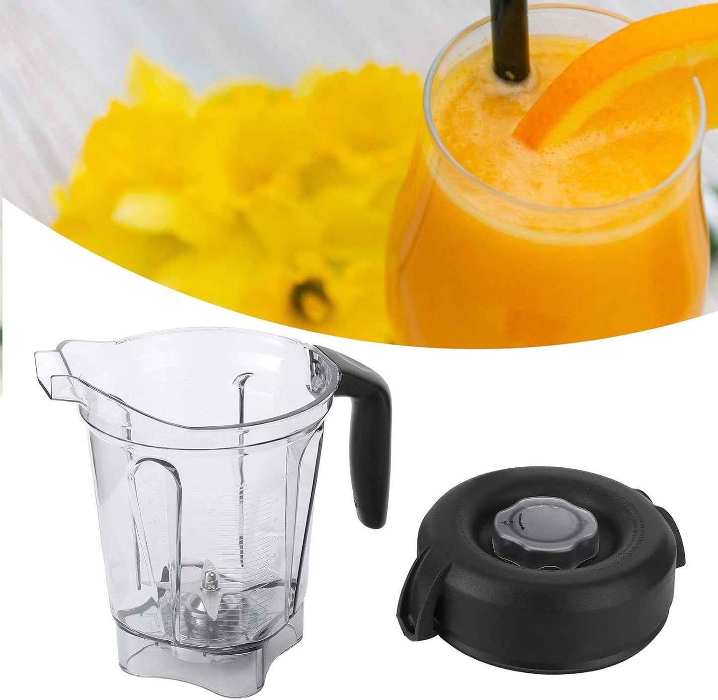 Blender Cup Container, Transparent Food Blender Container with Blade Lid Replacement for Vitamix 64oz