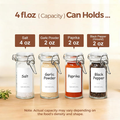 12 Pack 4 oz Set ComSaf Glass Spice Jars with Airtight Swing Top Lids, Small Clear Containers for Pantry Organization