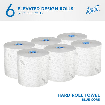 Scott Professional Pro High-Capacity Hard Roll Paper Towels, Bulk (53925), Hardwound, Elevated Design, Absorbency Pockets, for ScottBrand Blue Core Dispensers (6 Rolls at 700' Each, 4,200'/Case)