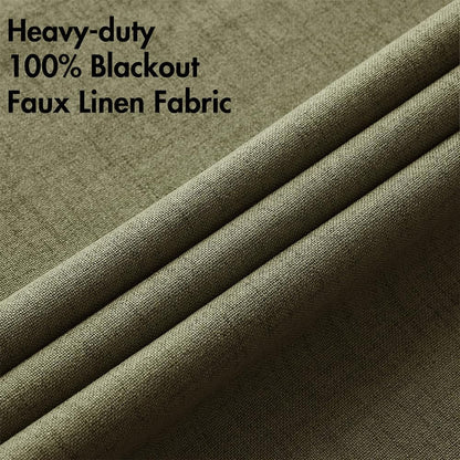 MIULEE Blackout Curtains - 100% Thermal Insulated Linen Texture - Light Olive Green, 52x96 Inch (2 Panels)