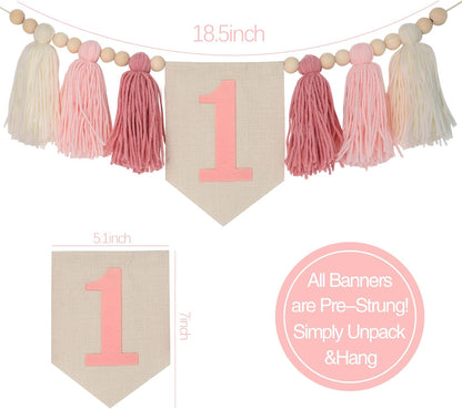 1st 1 Boho Pink Handmade Birthday High Chair Banner First Highchair Banner For Baby Girls Wild One Wall Hangings Wood