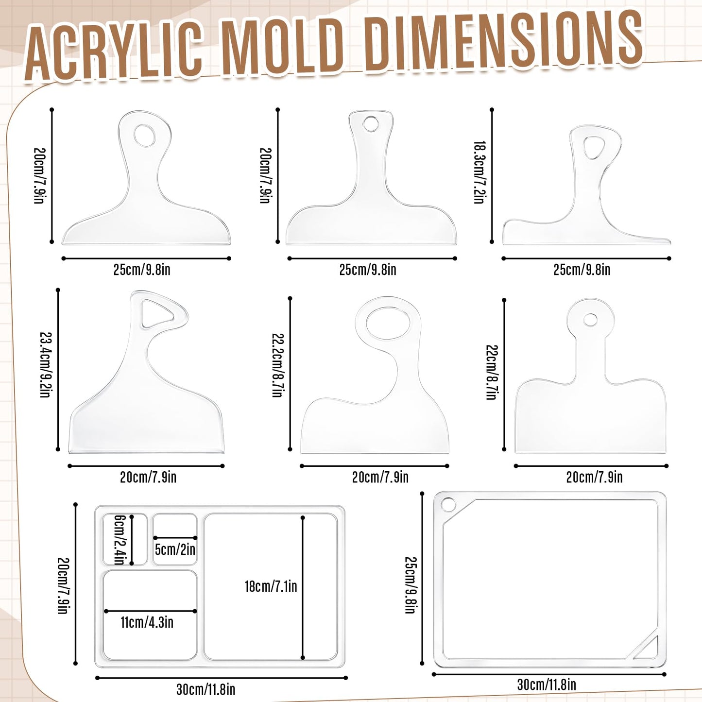 Fuyoooo 14 Pcs Router Templates for Woodworking, 6 Acrylic Charcuterie Board Handle Guides, Bowtie Inlay & 2 Tray Edge Templates, Angled Curvy Tracing Stencils Cut Guide Tools with Tape and Pens
