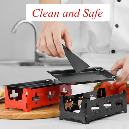 Cheese Raclette Non Stick Stretchable Baking Tray, Iron Metal Grill Plate Accessories for Cheese Melting, Red Hob
