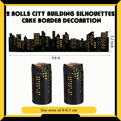 Janlaugh 2 Roll Skyscraper Cake Border Decoration Toppers Stick On or Lay On City Skyline Cake Decor Skyscraper Building Scenic Birthday Accessories for Bday Party Supplies (Skyline, Yellow)