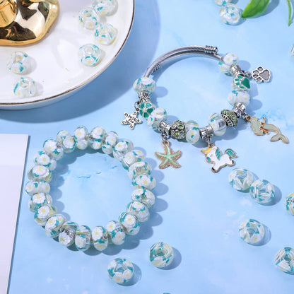 AIPRIDY Girls' Lucky Lover Amber Beads, Big Hole Spacer European Craft Beads for DIY Charms Bracelet Jewelry Making (Eight Petal White)