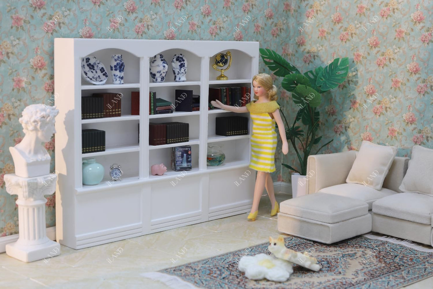 iLAND Dollhouse Bookshelf 1/12 Scale Dollhouse Furniture Mini Wooden Bookshelf for Miniature Books Mini Bookcase 1/12 Scale Accessories Mini Library Doll House Living Room Books Shelf Miniature Gifts