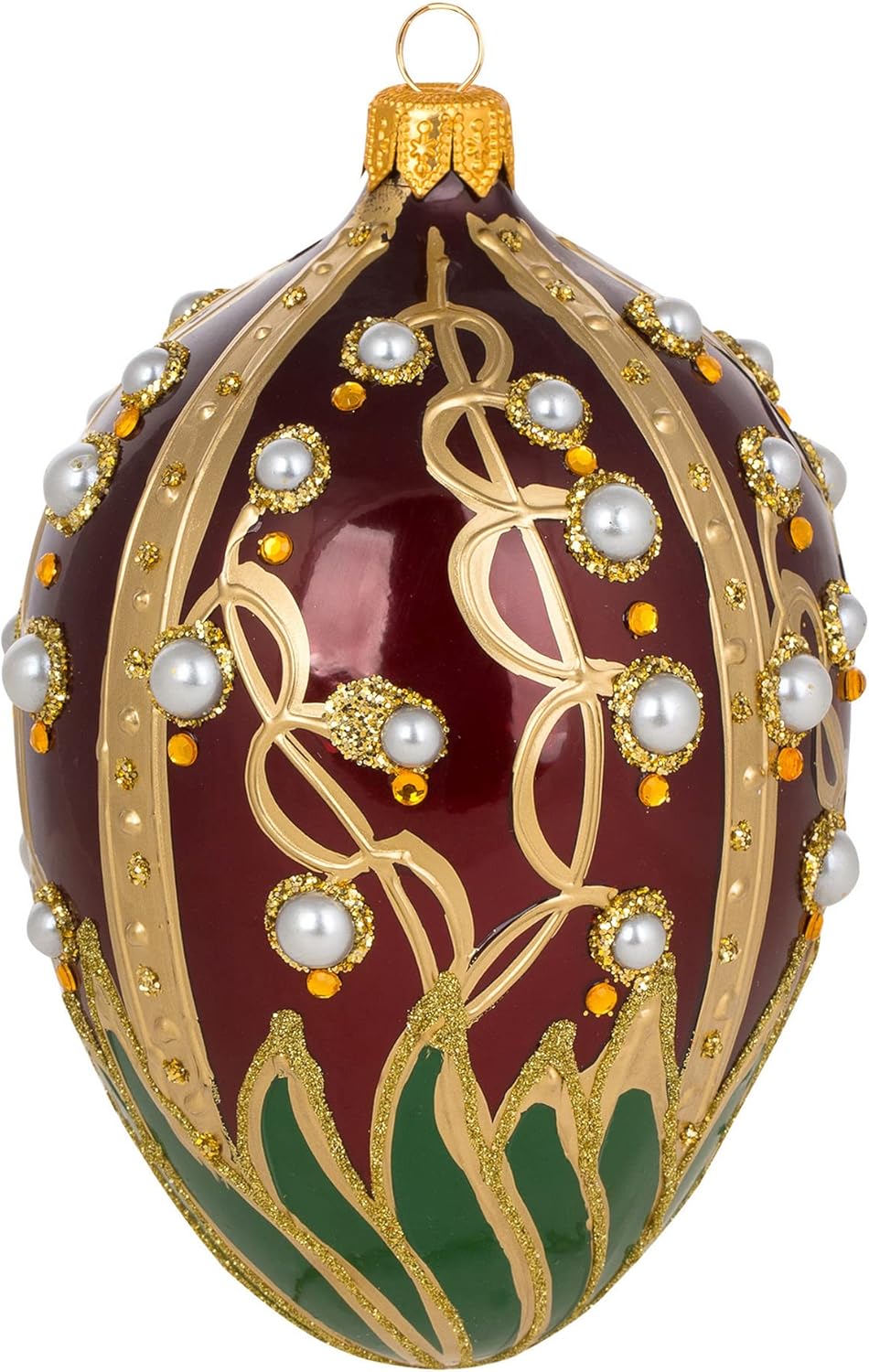 2025 5-Inch Miss Christmas Palace Collection Red and Gold Faberg Egg Blown Glass Christmas Tree Ornament (Lily of The