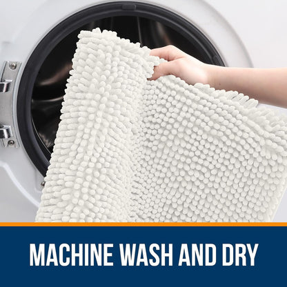 OLANLY Large Bathroom Rugs - Extra Soft Chenille Bath Mats | Quick Dry, Machine Washable, Ivory 59x35