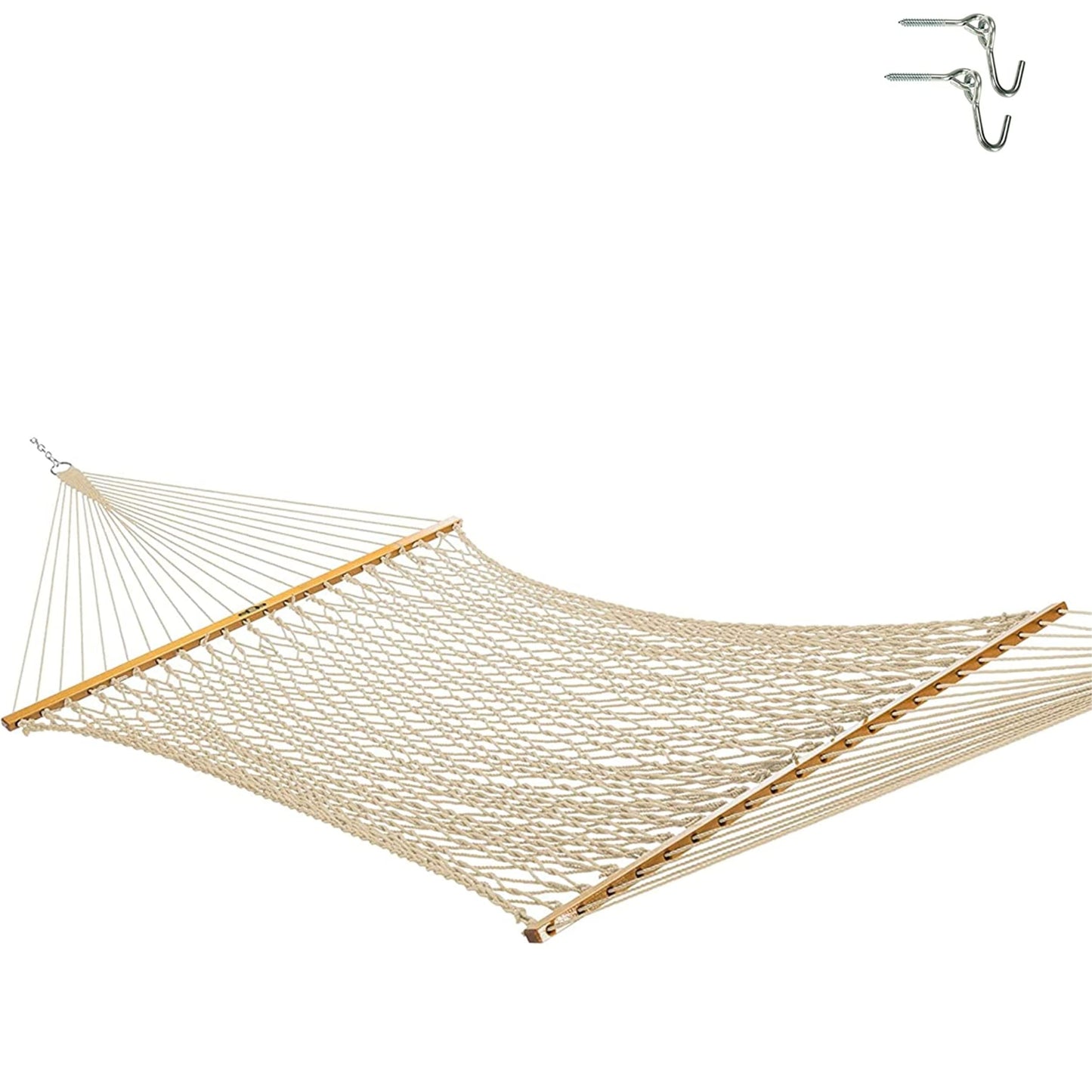 Original Pawleys Island Large Oatmeal DuraCord Rope Hammock – 13 ft. x 55 in., 2-Person, 450 lb Capacity, Oak Spreader Bar, Zinc-Plated Hardware, Handcrafted in the USA