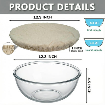 MUUBOOX 6.5 Quart Large Glass Mixing Bowl with Lid,Thickened Clear Large Salad Bowls Glass Big Mixing Bowls for Kitchen with Sourdough Starter Jar