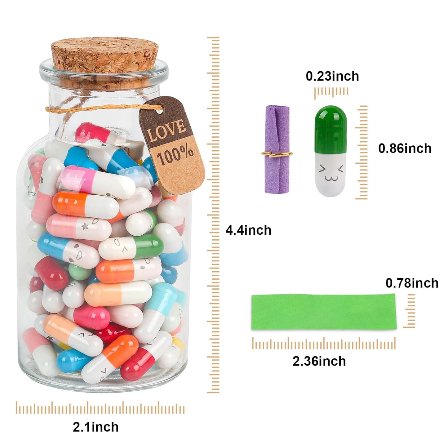 Message in a Bottle Capsule Letters - 101pcs Love Pills Gifts for Boyfriend, Girlfriend, Wife, Friends (Mixed Color)