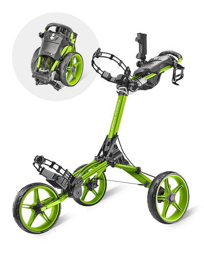 Caddytek CaddyLite Compact Golf Push Cart - Lightweight Aluminum 3-Wheel Foldable Golf Bag Cart with Quad-Fold System, EVA Wheels, Adjustable Handle, Brake, Mesh Net, Umbrella & Drink Holder