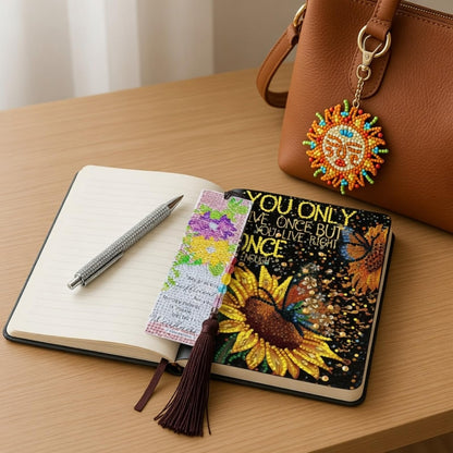ForraFun Diamond Art Notebook for Adults Diamond Painting Journals Notebooks 5d DIY Diamonds Notebook Painting Kit with Diamonds Ballpoint DIY Bookmark & Wind Chime for Crafts Gift(Sunflower)