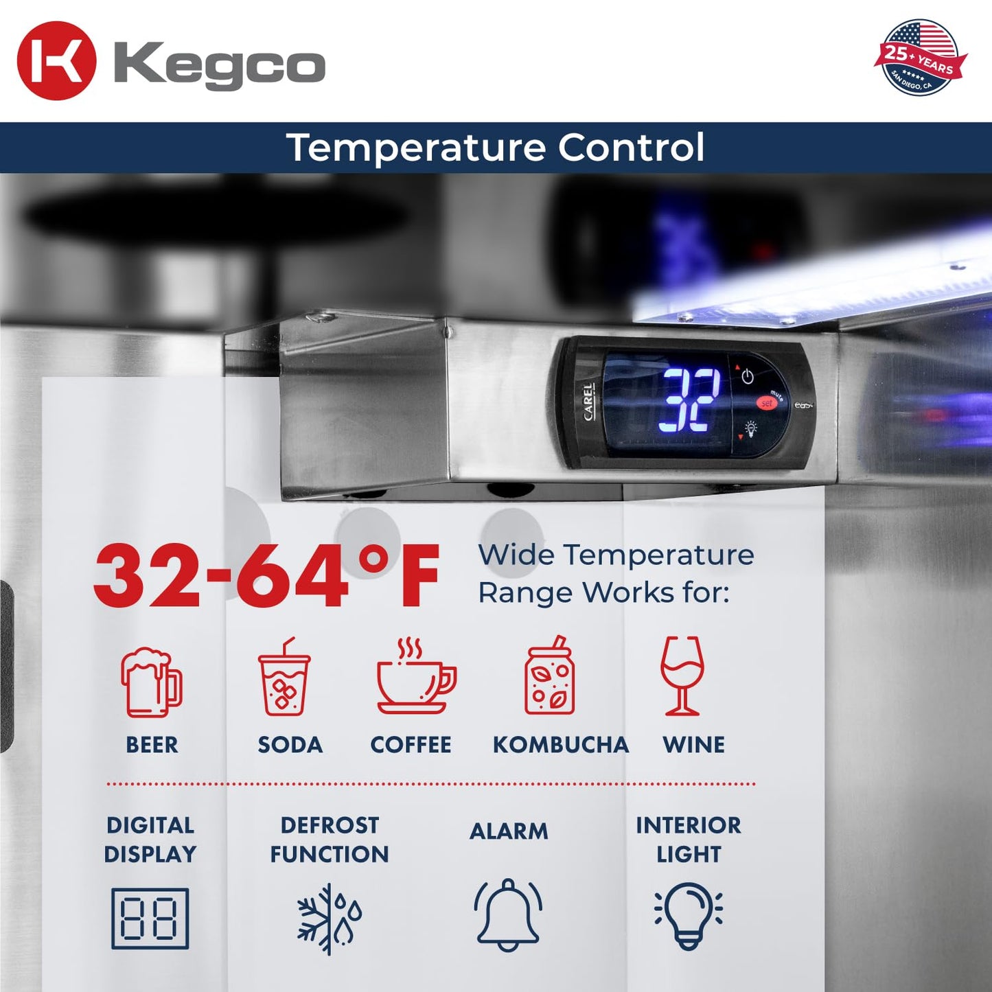 Kegco 24" Wide Outdoor Build-In Dual Tap Stainless Steel Left Hinge Kegerator with Dispense Kit
