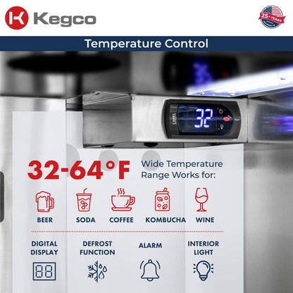 Kegco 24" Wide Outdoor Build-In Dual Tap Stainless Steel Right Hinge Kegerator with Dispense Kit