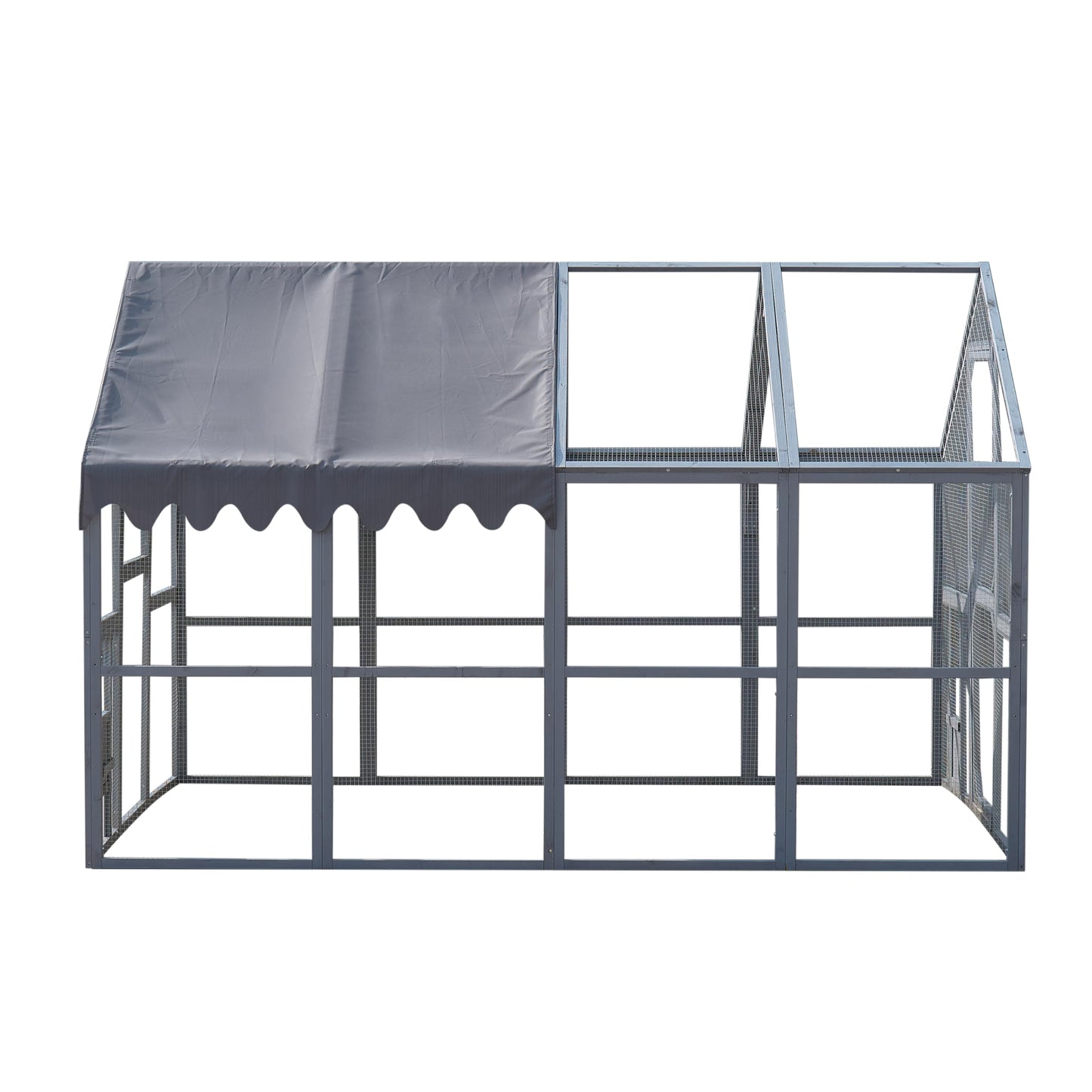 KEIKI Chicken Coop, 9.3 x 6.2 x 6 FT, Large Wooden Chicken Run with Waterproof Cover, Outdoor Walk-in Hen House, for Backyard Farm, Grey