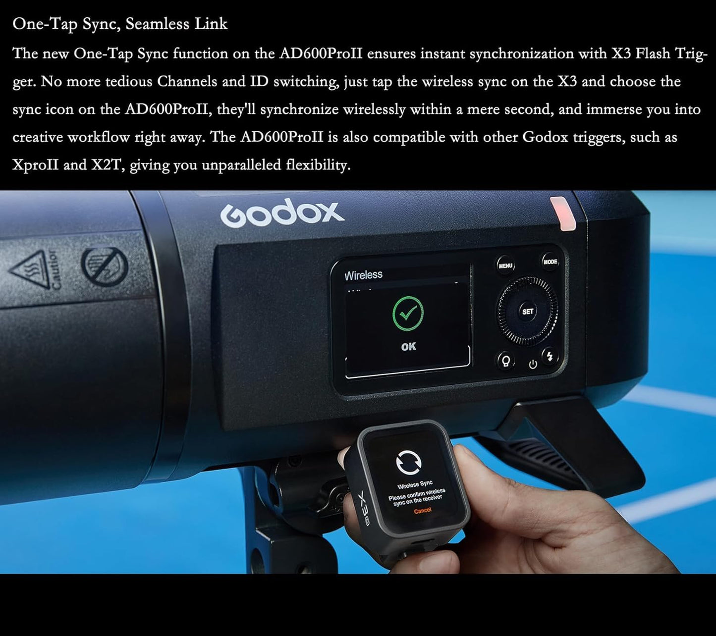 Godox AD600 Pro II AD600Pro II AD600PROII Flash, 2.4G TTL GN87 Flash Strobe, 40W Bi-Color Modeling Led, Color Screen, 16 Color Groups Indicator, Freeze Mode, 1/1 to 1/512 in 0.1 Increment Steps