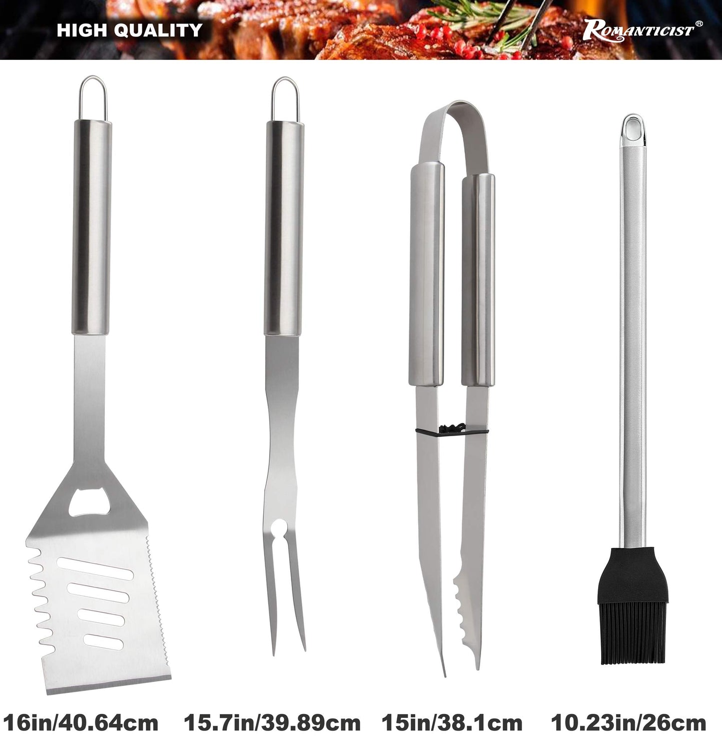 ROMANTICIST 23pc Must-Have BBQ Grill Accessories Set with Thermometer in Case - Stainless Steel Barbecue Tool Set with 2 Grill Mats for Backyard Outdoor Camping - Father's Day Best Barbecue Gift