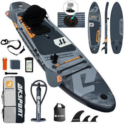 AKSPORT 11' Inflatable Stand-Up Paddle Board with Upgraded SUP Accessories Kit | Extra Wide 34" Design | Non-Slip Deck | Premium SUP Board for Adults & Youth of All Levels