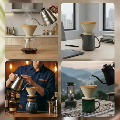 DIF DECO Ceramic Pour Over Coffee Dripper, Reusable Porcelain Portable Pour Over Coffee Maker, Slow Brewing Accessories with 1 Holes for Home, Office, Travel, Camping (Brown)