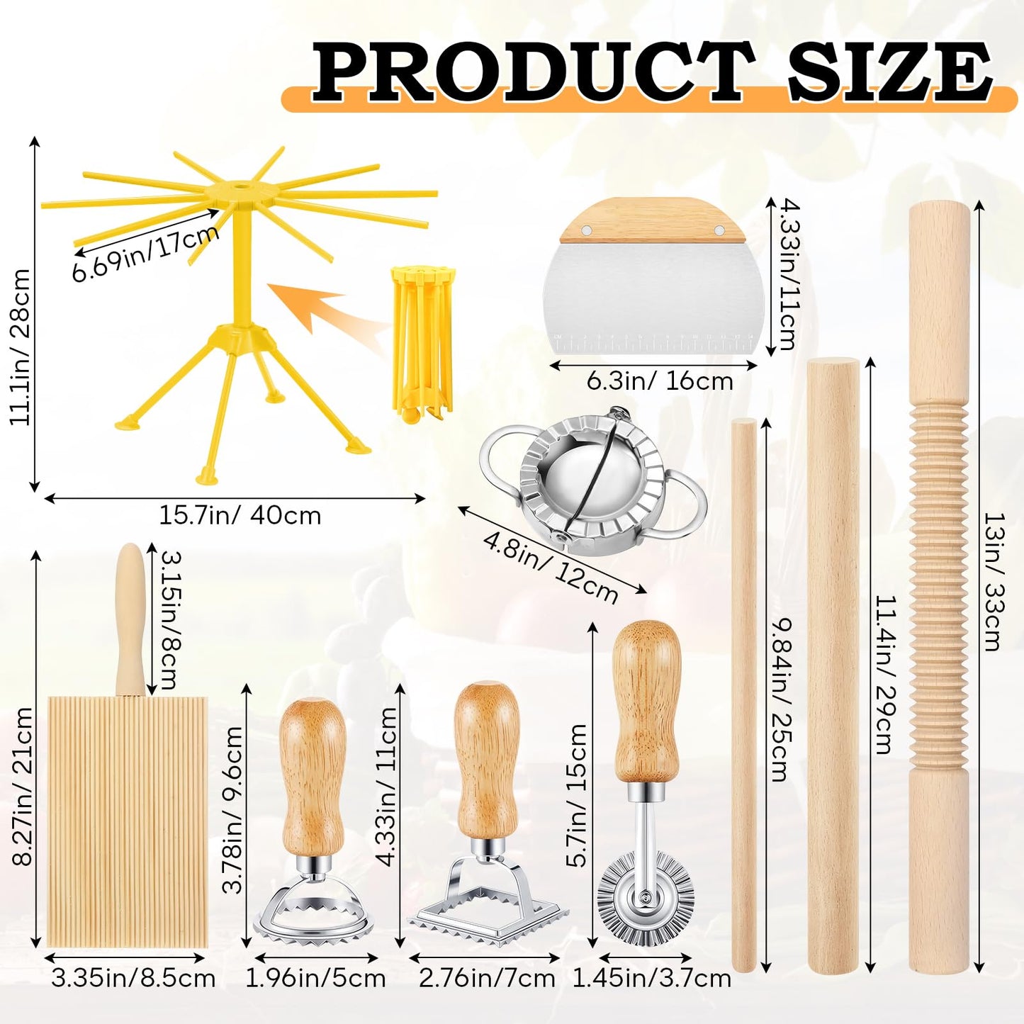 10 Pcs Gnocchi Pasta Making Tools kit, Pasta Drying Rack, Gnocchi Board, Cutter, Ravioli Stamp, Wood Threaded Pasta Roller Pin Set, Noodle and Dumplings Maker, Homemade Kitchen Gift for Pasta Lovers