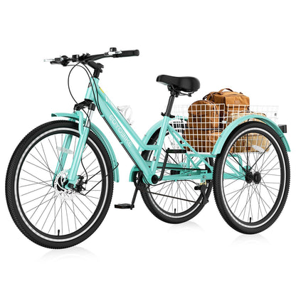 EOYOBIKE 7-Speed Adult Mountain Tricycle, 24/26/27.5 Inch 3-Wheel Bike for Seniors, Men's and Women's Trike with Large Rear Basket for Exercise & Shopping