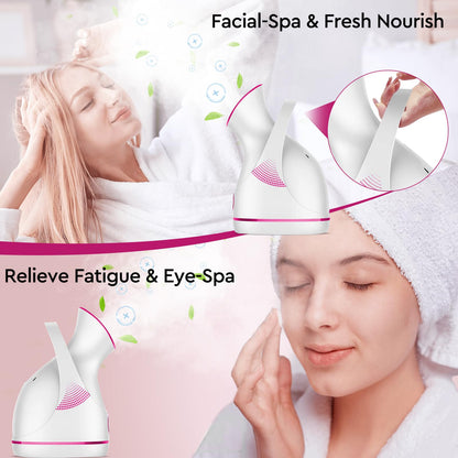 Amconsure Facial Steamer - Nano Ionic Face Steamer Warm Mist Steamer for Home Sauna SPA, Humidifier for Face Steamer for Deep Cleaning Unclogs Pores Sinuses - Bonus 5 Piece Stainless Steel Skin Kit